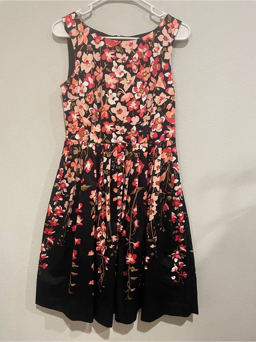 Talbots Black Dress with Pink and Cream Floral Accents
